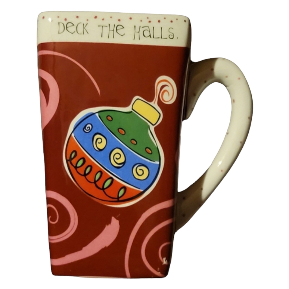 Vtg Christmas Deck The Halls Eggnog Hot Chocolate Cup Mug Signed